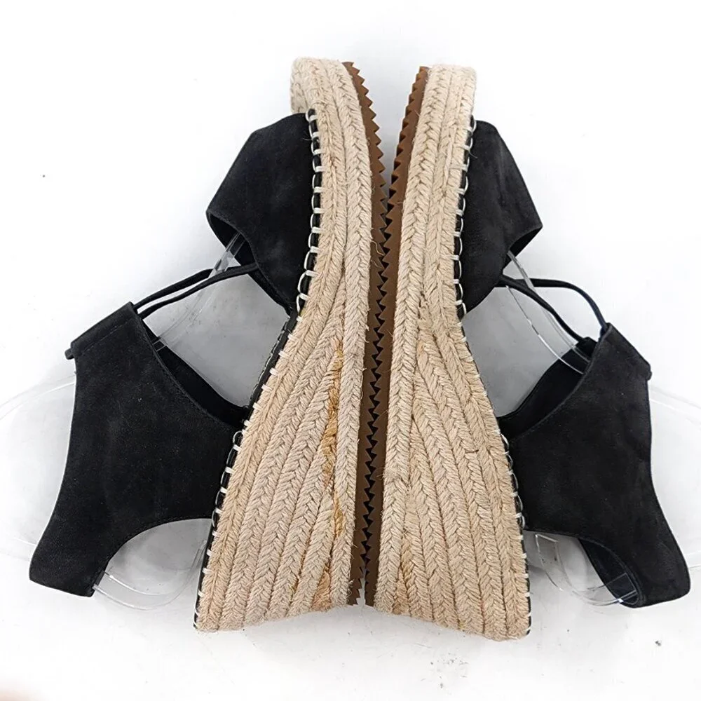 EILEEN‎ FISHER NWOB Whim Nubuck Leather Espadrille Wedge Sandal Black